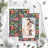 モダン ダーク ムーディ ブルー レッド ポインセチア フォト シーズンカード