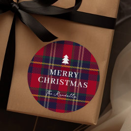 モダン・チェック柄のクリスマスツリー ラウンドシール