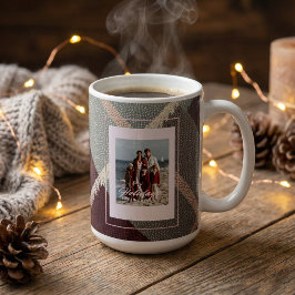 モダン・チェック柄のレトロな写真入りクリスマスコーヒーマグ コーヒーマグカップ