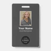 モダン チャコールグレー 企業 写真 ロゴ バーコード バッジ (正面)