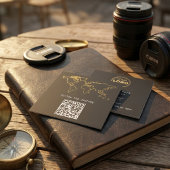 モダン チャコール ゴールド 世界地図 QR デジタルノマド スクエア名刺