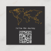 モダン チャコール ゴールド 世界地図 QR デジタルノマド スクエア名刺 (正面)
