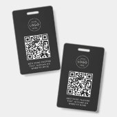 モダン チャコール QRコード カスタム 企業ロゴ バッジ (正面&裏面)