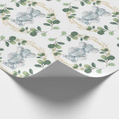 モダン&ツインエレガントベビーゾウ緑の金ゴールド ラッピングペーパー (角)