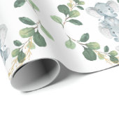 モダン&ツインエレガントベビーゾウ緑の金ゴールド ラッピングペーパー (ロールコーナー)