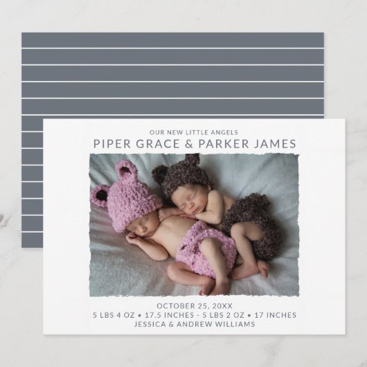 モダン ツイン フォト 出生発表 招待状 (正面/裏面)