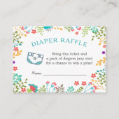 モダン ティールグリーン フラワーベイビーシャワー おむつラッフル エンクロージャーカード (正面)