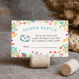 モダン ティールグリーン フラワーベイビーシャワー おむつラッフル エンクロージャーカード