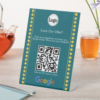 モダン・ティールロゴ評価GoogleレビューQRコード 台座サイン