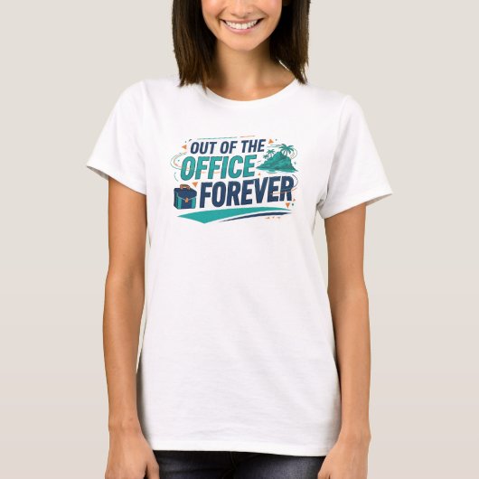 モダン・ティール色 OUT OF OFFICE アートプリント Tシャツ (正面)