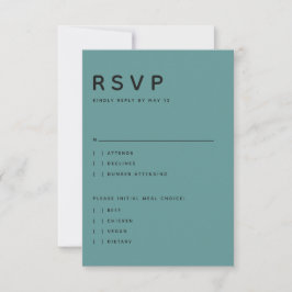 モダン・ティール エディトリアル オールキャップス RSVP カード