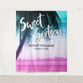 モダン ティール ピンク トロピカル ルアウ スイート16 背景 タペストリー (正面)