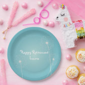モダン、ティール（緑がかった色）のタンポポの退職パーティーのプレート ペーパープレート (パーティー)