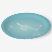 モダン、ティール（緑がかった色）のタンポポの退職パーティーのプレート ペーパープレート (アングル)