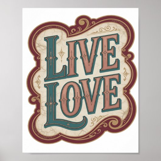 モダン・ティール LIVE LOVE デザイン ポスター (正面)
