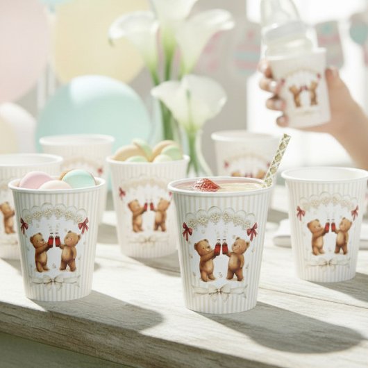 モダン テディベア 出産祝いパーティー 紙コップ
