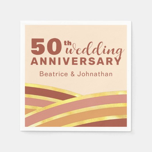モダン テラコッタ&ゴールド 50周年記念結婚式 スタンダードカクテルナプキン (正面)