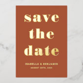 モダン テラコッタ 写真 Save The Date ゴールド 箔招待状 (正面)
