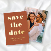 モダン テラコッタ 写真 Save The Date ゴールド 箔招待状