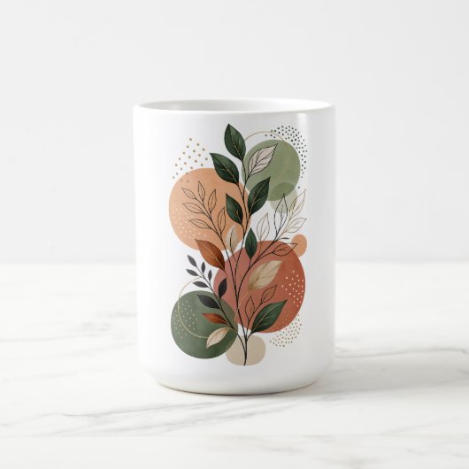 モダン テラコッタ 抽象的形状と植物レ コーヒーマグカップ (中央)