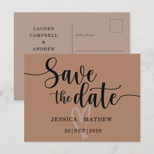 モダン テラコッタ Save the Date スクリプト 案内ポストカード (正面/裏面)