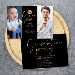 モダン テン アンド ナウ 2 フォト 卒業パーティー 招待状