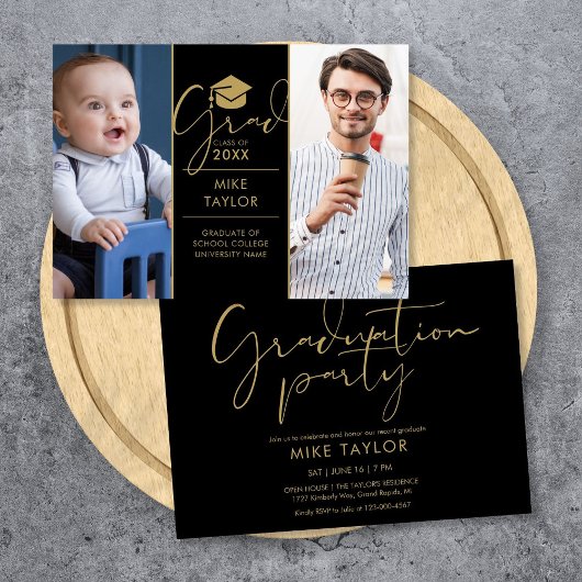 モダン テン アンド ナウ 2 フォト 卒業パーティー 招待状