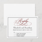 モダン ディープレッド スクリプト ウェディング返信カード 出欠カード (正面/裏面)