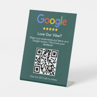 モダン ディープ ティール Google レビュー カスタム QR コード 台座サイン