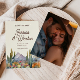 モダン デザート サボテンの写真 保存日 招待状