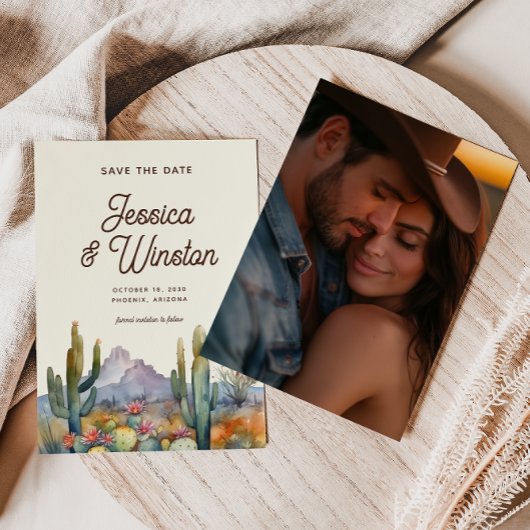 モダン デザート サボテンの写真 保存日 招待状