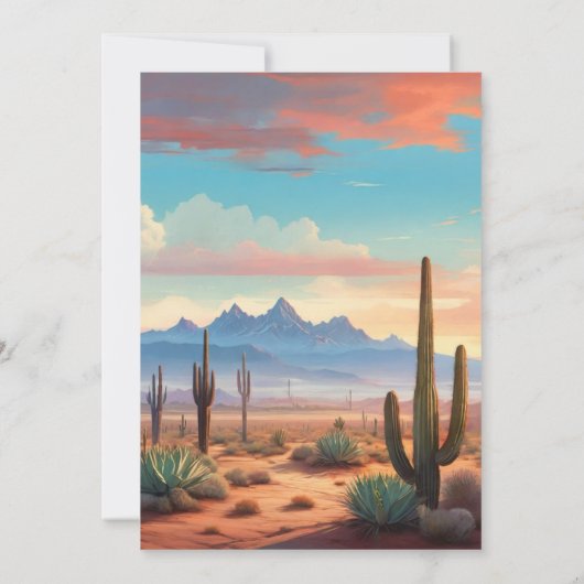 モダン デザート サボテン ランドスケープ ウェディング 招待状 (裏面)