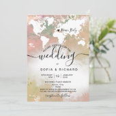 モダン デスティネーション ウェディング 世界地図 ウォーターカラー 招待状 (スタンド正面)