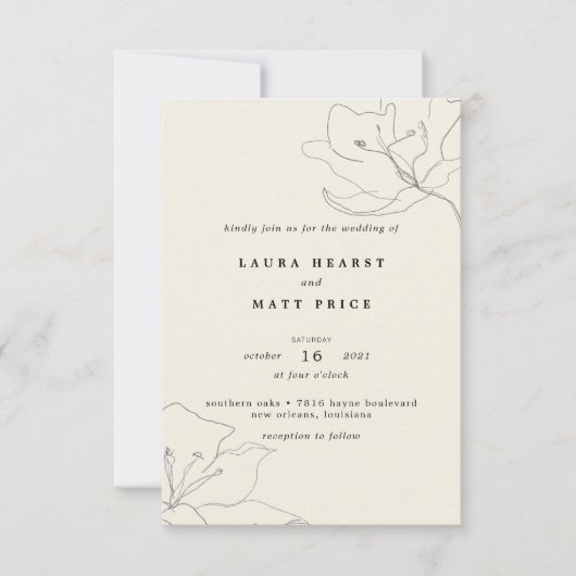 モダン デリケート ソフト エッグシェル フラワー ウェディング 招待状 (正面)