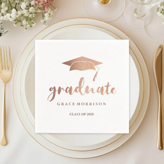 モダン&トレンディーバラ金ゴールドパーソナライズされた卒業 スタンダードカクテルナプキン