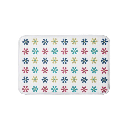 モダン&トレンディー金ゴールドブルーグリッター花 バスマット (正面)