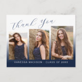 モダン トレンディ ネイビーブルー 3 フォト グラード サンクスユー ポストカード (正面)