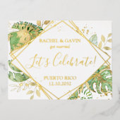 モダン トロピカル ウェディング エロープメント レセプション 箔招待状ポストカード (正面)