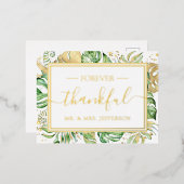 モダン トロピカル ウェディング Mr. & Mrs. サンクス 箔招待状ポストカード (正面/裏面)