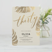 モダン トロピカル ゴールド エレガント フォリア 30歳の誕生日 招待状 (スタンド正面)