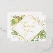 モダン トロピカル フォリアージュ ウェディング サンクス 箔招待状ポストカード (正面/裏面)
