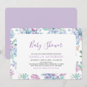 モダン トロピカル フラワー サマー ガール ベビー シャワー 招待状 (正面/裏面)