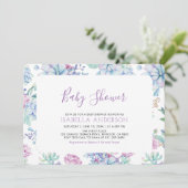 モダン トロピカル フラワー サマー ガール ベビー シャワー 招待状 (スタンド正面)