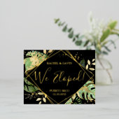モダン トロピカル ブラック ウェディング エロープメント レセプション 箔招待状ポストカード (立ち正面)