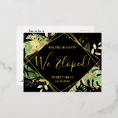 モダン トロピカル ブラック ウェディング エロープメント レセプション 箔招待状ポストカード (正面/裏面)