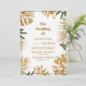 モダン トロピカル リーフ ゴールド ウェディング 招待状 (スタンド正面)