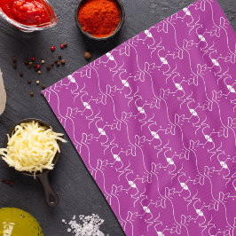 モダン ドッグ ヘッド ライン ドローイング ピンク ホワイト キッチンタオル