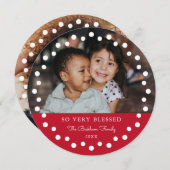 モダン ドット フレーム 赤 オーナメント 2 枚の写真 シーズンカード (正面/裏面)