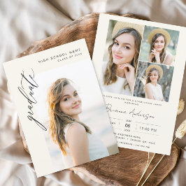 モダン ニュートラル ミニマル フォト 卒業パーティ 招待状