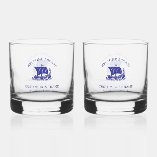 モダン・ネイティカル オーダーメイド ボート名&船舶ロゴ ウイスキーグラス (正面)